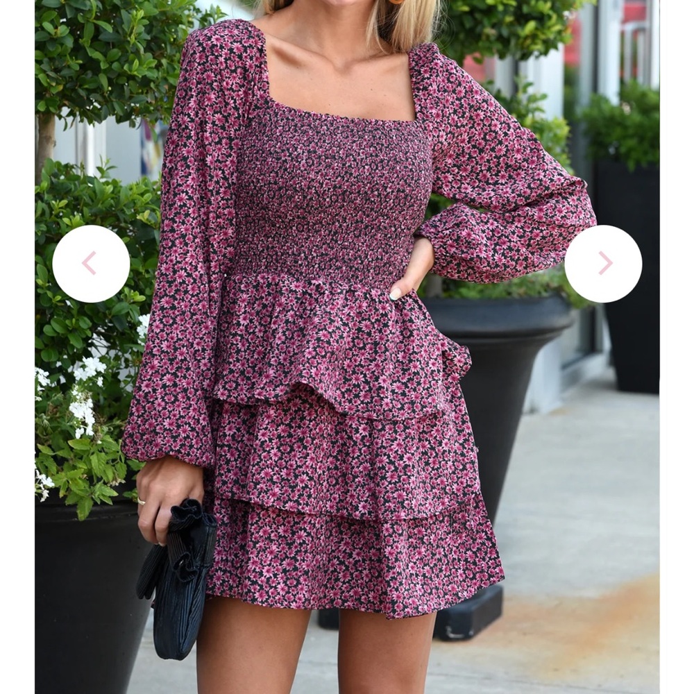 Buddy Love Ruby Pink Floral Long Sleeve Dress Smocked ruched spring summer derby